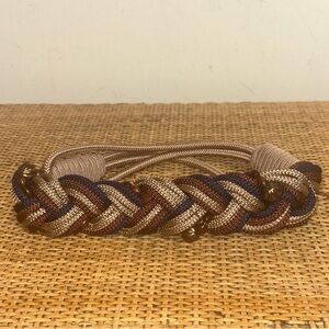 Vintage 80s Braided Belt Cord Stretch Rope Nylon Brown Beaded Boho Nautical Y2K
